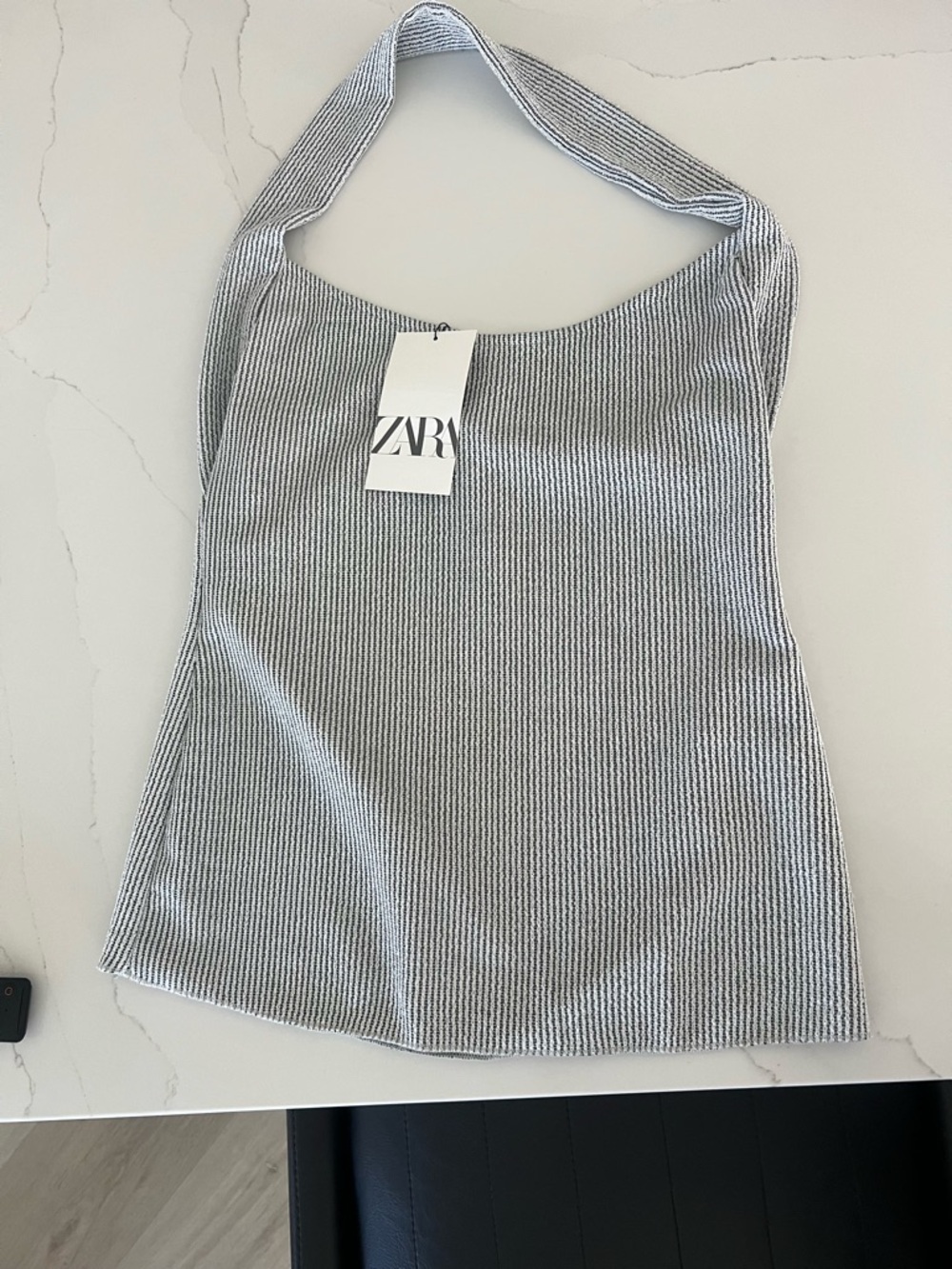 ZARA Black & White Ribbed Halter Tank Top
